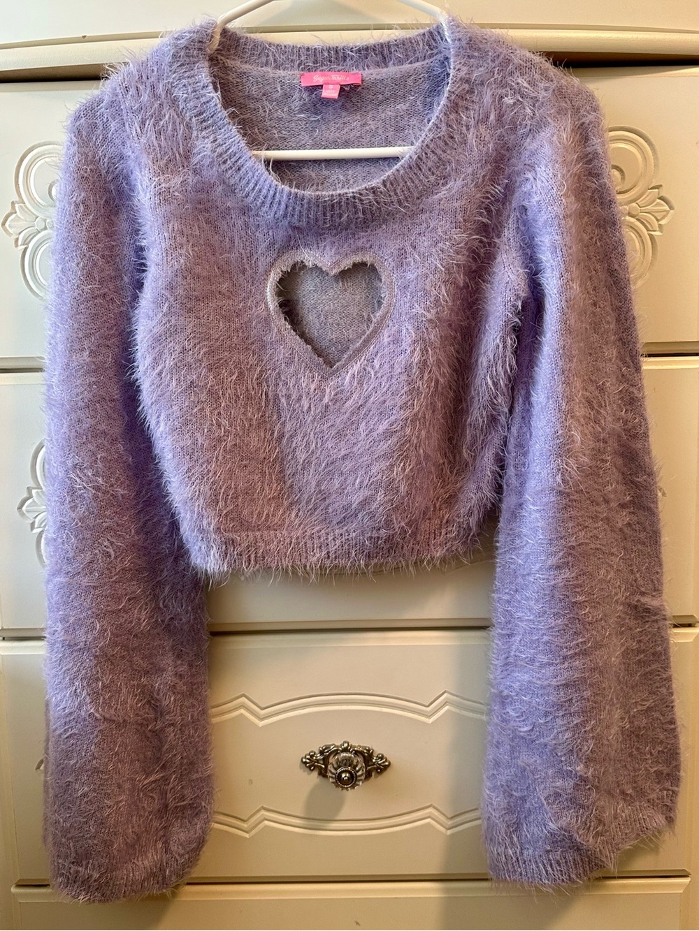 Sugar Thrillz Dolls Kill Lavender Fuzzy Heart-Cutout Sweater Size S